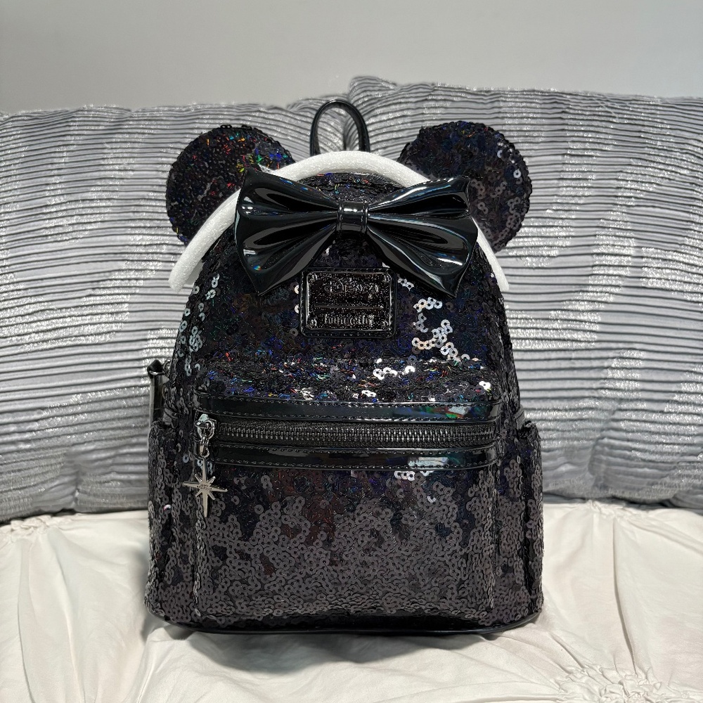 NWT Loungefly Celestial X LASR Black Sequin Disney Mini Backpack